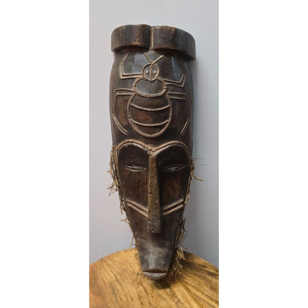 Vtg West African Ghana Wooden Hand Carved Anansi Trickster Spirit 18" Mask